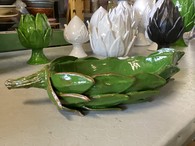 Hand Made CERAMIC ARTICHOKE LIGHT GREEN and antic white