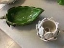 Hand Made CERAMIC ARTICHOKE LIGHT GREEN and antic white