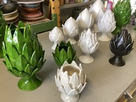Hand Made CERAMIC ARTICHOKE LIGHT GREEN and antic white for candle