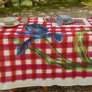 FIORE BLU   100% linen  TABLE CLOTH  Prewashed